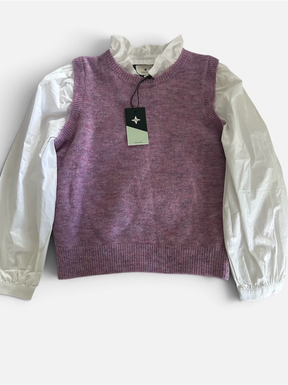 NWT Tuckernuck Purple Knit Pullover Sweater Ruffle Collar Blouse Size - Medium